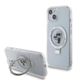 Husa pentru iPhone 15, Karl Lagerfeld Hardcase Ring Stand MagSafe (KLHMP15SHMRSKCH), White Karl&Choupette
