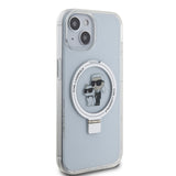 Husa pentru iPhone 15, Karl Lagerfeld Hardcase Ring Stand MagSafe (KLHMP15SHMRSKCH), White Karl&Choupette