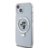 Husa pentru iPhone 15, Karl Lagerfeld Hardcase Ring Stand MagSafe (KLHMP15SHMRSKCH), White Karl&Choupette