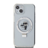 Husa pentru iPhone 15, Karl Lagerfeld Hardcase Ring Stand MagSafe (KLHMP15SHMRSKCH), White Karl&Choupette