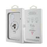 Husa pentru iPhone 15, Karl Lagerfeld Hardcase Ring Stand MagSafe (KLHMP15SHMRSKCH), White Karl&Choupette