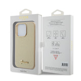 Husa pentru iPhone 15 Pro, Guess Glitter Glossy Script (GUHCP15LPGMCSD), bej