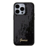 Husa pentru iPhone 15 Pro Max, Guess Sequin Script Metal (GUHCP15XPSFDGSK), negru