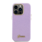 Husa pentru iPhone 15 Pro, Guess Glitter Glossy Script (GUHCP15LPGMCSL), violet