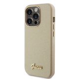 Husa pentru iPhone 15 Pro Max, Guess Glitter Glossy Script (GUHCP15XPGMCSD), bej