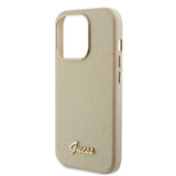 Husa pentru iPhone 15 Pro Max, Guess Glitter Glossy Script (GUHCP15XPGMCSD), bej