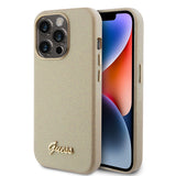 Husa pentru iPhone 15 Pro Max, Guess Glitter Glossy Script (GUHCP15XPGMCSD), bej