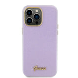 Husa pentru iPhone 15 Pro Max, Guess Glitter Glossy Script (GUHCP15XPGMCSL), violet