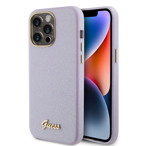 Husa pentru iPhone 15 Pro Max, Guess Glitter Glossy Script (GUHCP15XPGMCSL), violet