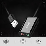 Adaptor UGREEN External Sound Adapter US205 (30724), USB2.0 to Headphone Jack, Microphone Jack, Immersive Effects