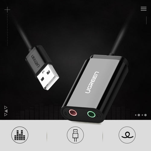 Adaptor UGREEN External Sound Adapter US205 (30724), USB2.0 to Headphone Jack, Microphone Jack, Immersive Effects