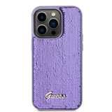 Husa pentru iPhone 15 Pro Max, Guess Sequin Script Metal (GUHCP15XPSFDGSU), mov