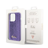 Husa pentru iPhone 15 Pro Max, Guess Sequin Script Metal (GUHCP15XPSFDGSU), mov