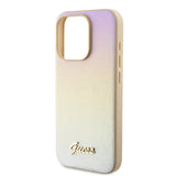 Husa pentru iPhone 15 Pro, Guess Saffiano Iridescent Script (GUHCP15LPSAIRSD), auriu