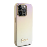Husa pentru iPhone 15 Pro, Guess Saffiano Iridescent Script (GUHCP15LPSAIRSD), auriu