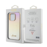 Husa pentru iPhone 15 Pro Max, Guess Saffiano Iridescent Script (GUHCP15XPSAIRSD), auriu