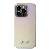 Husa pentru iPhone 15 Pro Max, Guess Saffiano Iridescent Script (GUHCP15XPSAIRSD), auriu