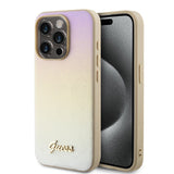 Husa pentru iPhone 15 Pro Max, Guess Saffiano Iridescent Script (GUHCP15XPSAIRSD), auriu