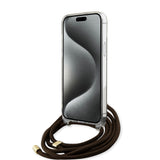 Husa pentru iPhone 15 Pro, Guess Crossbody Cord 4G Print (GUHCP15LHC4SEW), maro