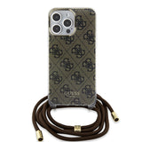 Husa pentru iPhone 15 Pro, Guess Crossbody Cord 4G Print (GUHCP15LHC4SEW), maro