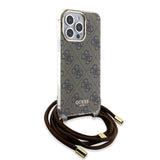Husa pentru iPhone 15 Pro, Guess Crossbody Cord 4G Print (GUHCP15LHC4SEW), maro