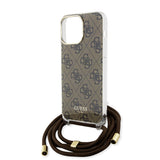 Husa pentru iPhone 15 Pro, Guess Crossbody Cord 4G Print (GUHCP15LHC4SEW), maro