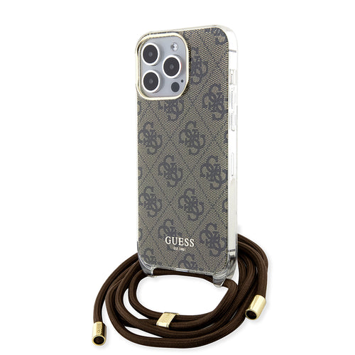 Husa pentru iPhone 15 Pro, Guess Crossbody Cord 4G Print (GUHCP15LHC4SEW), maro