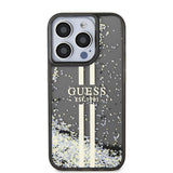 Husa pentru iPhone 15 Pro, Guess Liquid Glitter Gold Stripes (GUHCP15LLFCSEGK), negru