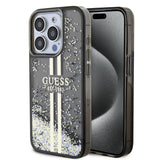 Husa pentru iPhone 15 Pro, Guess Liquid Glitter Gold Stripes (GUHCP15LLFCSEGK), negru