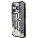 Husa pentru iPhone 15 Pro, Guess Liquid Glitter Gold Stripes (GUHCP15LLFCSEGK), negru
