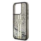 Husa pentru iPhone 15 Pro, Guess Liquid Glitter Gold Stripes (GUHCP15LLFCSEGK), negru
