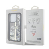Husa pentru iPhone 15 Pro, Guess Liquid Glitter Gold Stripes (GUHCP15LLFCSEGK), negru