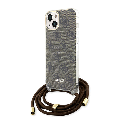Husa pentru iPhone 15, Guess Crossbody Cord 4G Print (GUHCP15SHC4SEW), maro