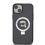 Husa pentru iPhone 15 Plus, Karl Lagerfeld Hardcase Ring Stand MagSafe (KLHMP15MHMRSKHK), negru