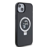 Husa pentru iPhone 15 Plus, Karl Lagerfeld Hardcase Ring Stand MagSafe (KLHMP15MHMRSKCK), negru