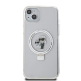 Husa pentru iPhone 15 Plus, Karl Lagerfeld Hardcase Ring Stand MagSafe (KLHMP15MHMRSKCH), alb