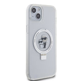 Husa pentru iPhone 15 Plus, Karl Lagerfeld Hardcase Ring Stand MagSafe (KLHMP15MHMRSKCH), alb