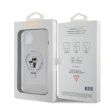Husa pentru iPhone 15 Plus, Karl Lagerfeld Hardcase Ring Stand MagSafe (KLHMP15MHMRSKCH), alb