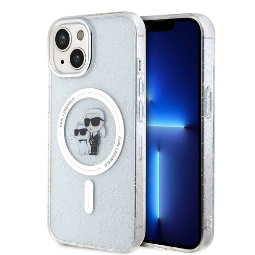 Husa pentru iPhone 15 Plus, Karl Lagerfeld Glitter MagSafe (KLHMP15MHGKCNOT), transparenta