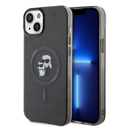 Husa pentru iPhone 15 Plus, Karl Lagerfeld Glitter MagSafe (KLHMP15MHGKCNOK), negru