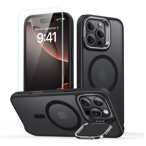 Husa pentru iPhone 16 Pro Max, ESR Classic Hybrid HaloLock Kickstand + Tempered Glass, negru frost