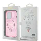 Husa pentru iPhone 15 Pro, Guess Ring Stand Script Glitter MagSafe (GUHMP15LHRSGSP), roz