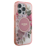 Husa pentru iPhone 16 Pro Max, Guess IML Flower & Tonal Circle MagSafe (GUHMP16XHFWBDCEP), roz
