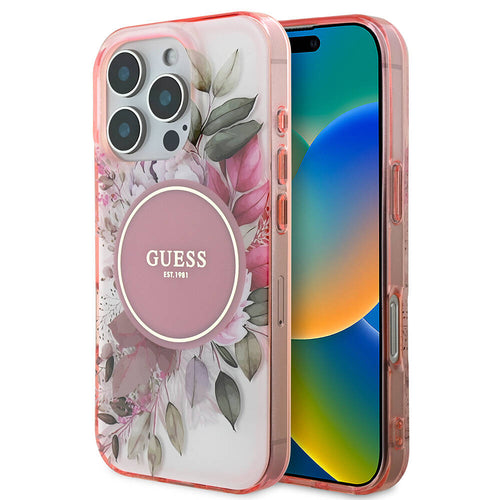 Husa pentru iPhone 16 Pro Max, Guess IML Flower & Tonal Circle MagSafe (GUHMP16XHFWBDCEP), roz