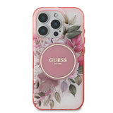 Husa pentru iPhone 16 Pro Max, Guess IML Flower & Tonal Circle MagSafe (GUHMP16XHFWBDCEP), roz