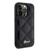 Husa pentru iPhone 15 Pro Max, Guess Quilted Metal Logo (GUHCP15XPSQSQSK), negru