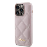 Husa pentru iPhone 15 Pro, Guess Quilted Metal Logo (GUHCP15LPSQSQSP), roz