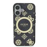 Husa pentru iPhone 16, Guess IML Peony On 4G Background MagSafe (GUHMP16SH4PYEEK), negru