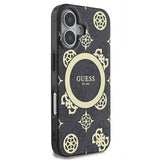 Husa pentru iPhone 16, Guess IML Peony On 4G Background MagSafe (GUHMP16SH4PYEEK), negru