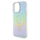 Husa pentru iPhone 15 Pro Max, Guess IML Iridescent MagSafe (GUHMP15XHITSQ), turcoaz